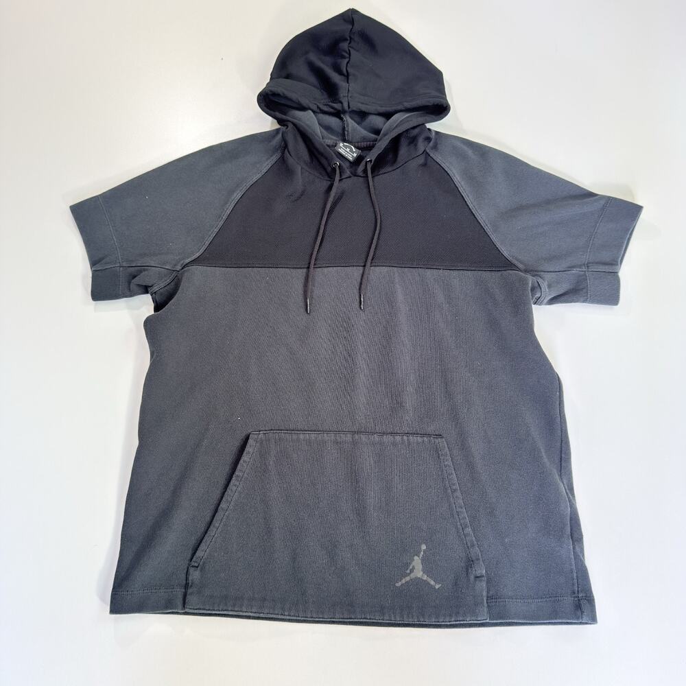 Nike Jordan Men's M Black Cotton Short Sleeve Hoodie Washed Pullover Hooded Top